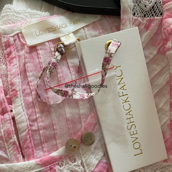 LOVESHACKFANCY Santorini Dress Floral Lace Ruffle Pink White - Picture 10 of 10